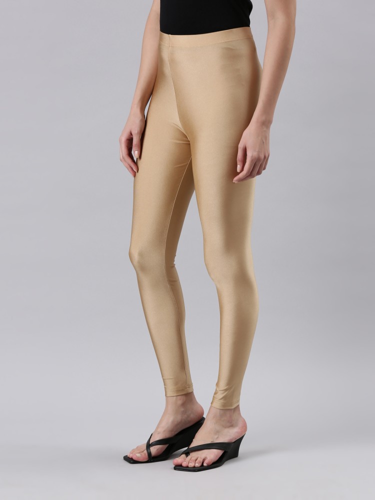 Go Colors beige cotton fabric ankal length leggings - G3-WLJ0066