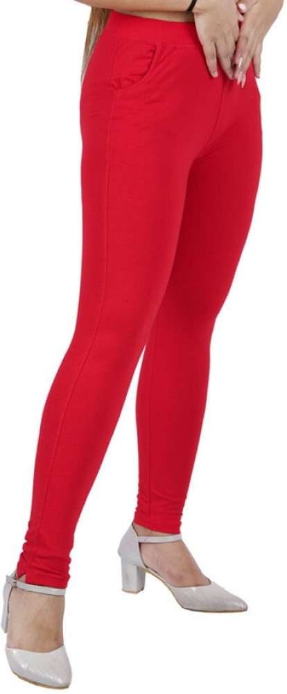 Buy RVK Women red Solid Slim-Fit Ankle-Length Leggings online