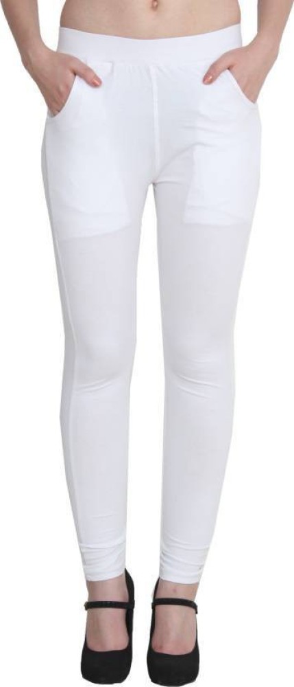 AKSA Ankle Length Ethnic Wear Legging (White, Black, Solid) with Pocket
