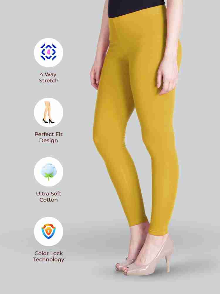 Yellow color stretchable cotton ankle Leggings-LGA49