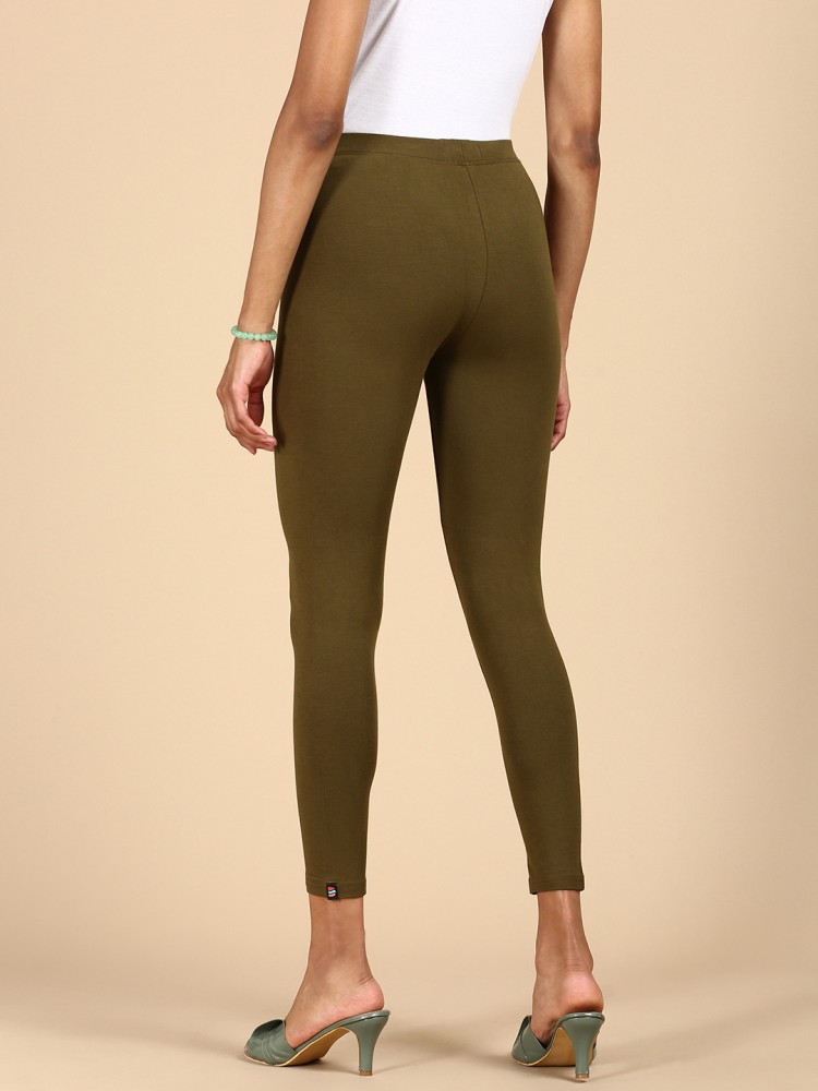 Buy De Moza Women Green Solid Cotton Ankle Length Leggings - M