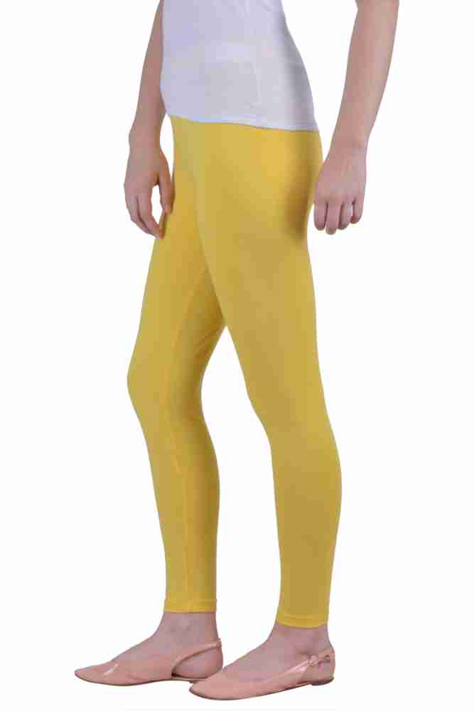 Buy Dollar Missy Lemon Yellow Cotton Leggings for Women Online