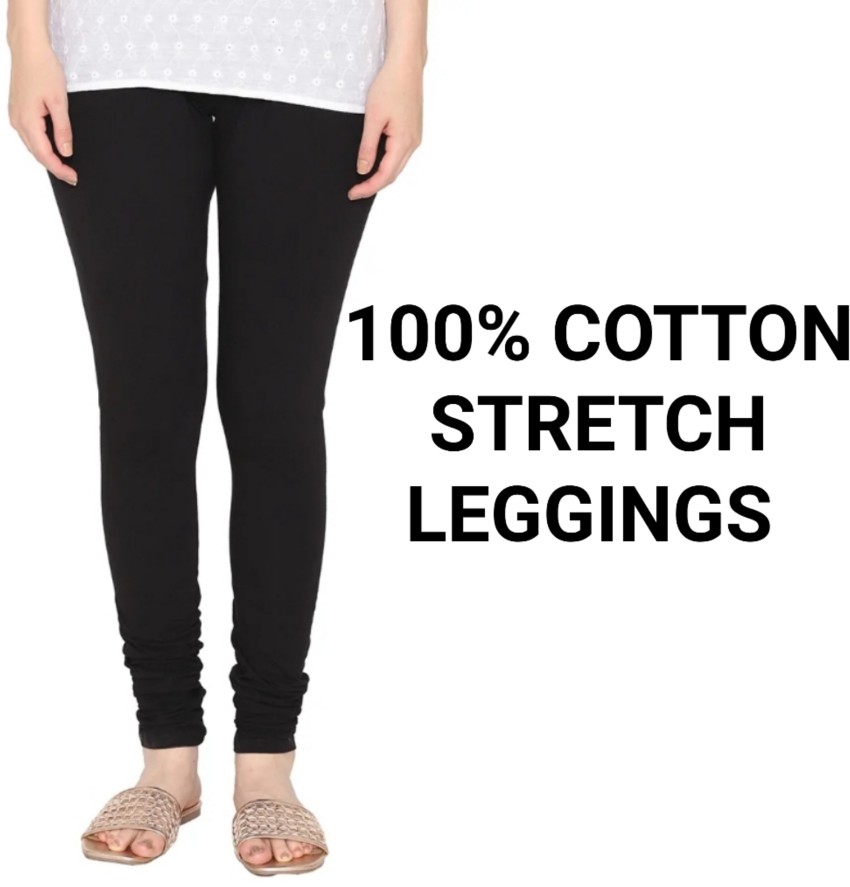 Black Plain Color Indian Churidar Pants 100% Cotton-Tights Kurti