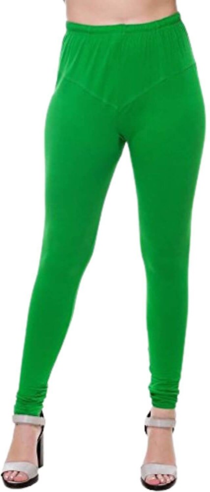 Women Bright Green Cotton Churidar Leggings