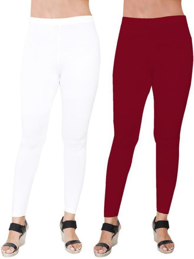 Buy Go Colors Women White Solid Stretch Leggings Online at Best