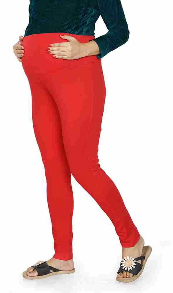 Baby Moo Soft And Comfy Full Length Maternity Leggings Solid - Red