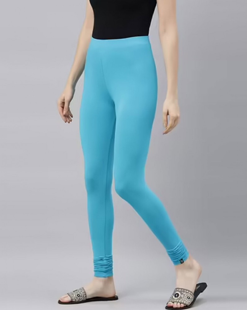 Buy online Blue Cotton And Spandex Churidar Leggings from Capris