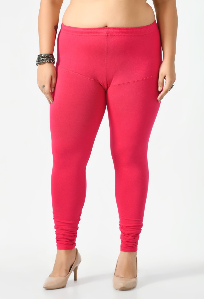 Fashionable Women Ruby Cut Plus size Cotton Lycra 4 Way Stretchable  Churidar Pink Leggings