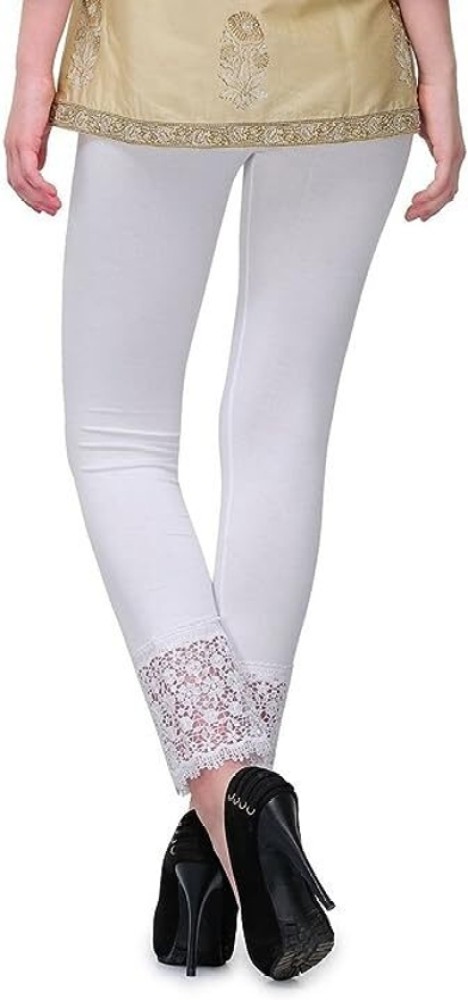 Designer Cotton Ankle Length Bottom Wear Leggings with Net Lace