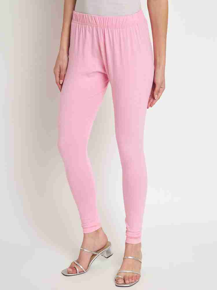 Women solid churidar leggings (white pink)