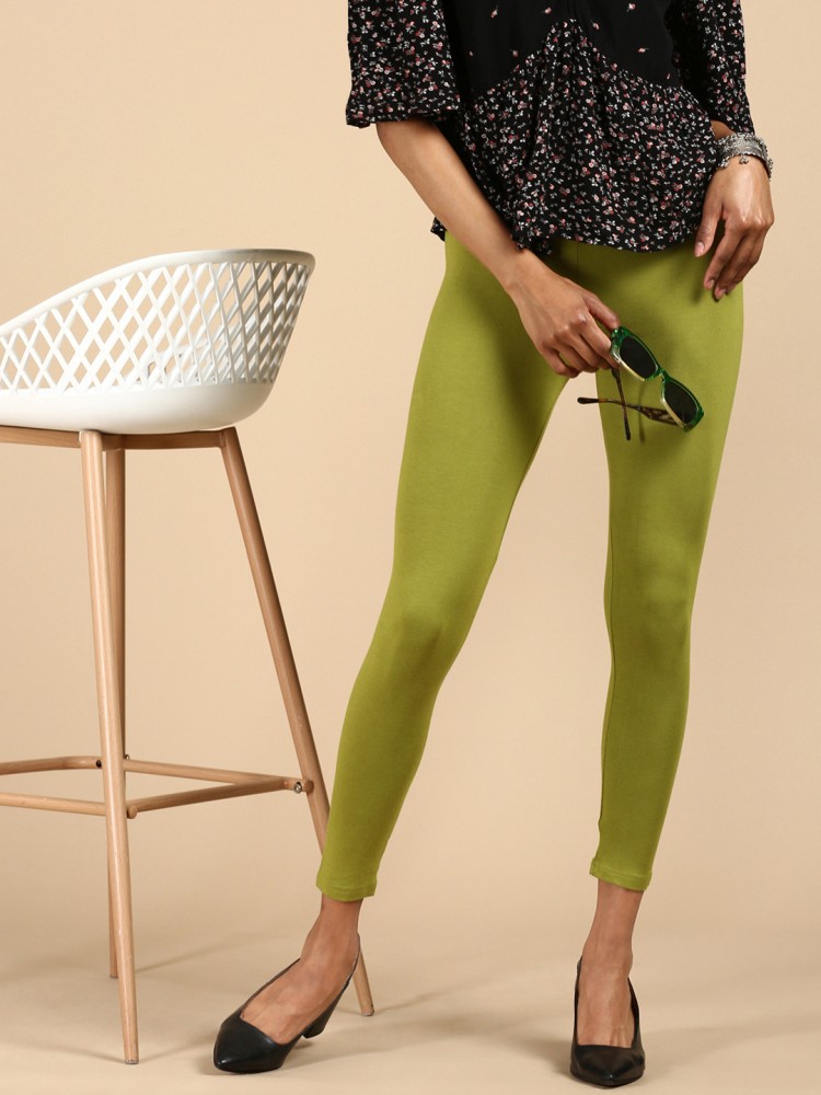 Buy De Moza Women Green Solid Cotton Ankle Length Leggings - XXXL