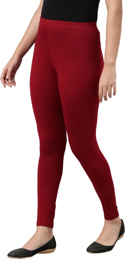 Go Colors Women Solid Color Ankle Length Legging - Maroon - 3X Size