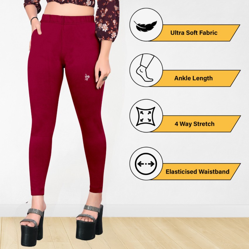 Red Solid Slim : Buy Red Cotton Spandex Ankle Length Legging