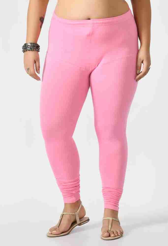 Women Solid Cotton Lycra Rani Pink Ruby Cut Churidar Plus Size Leggings