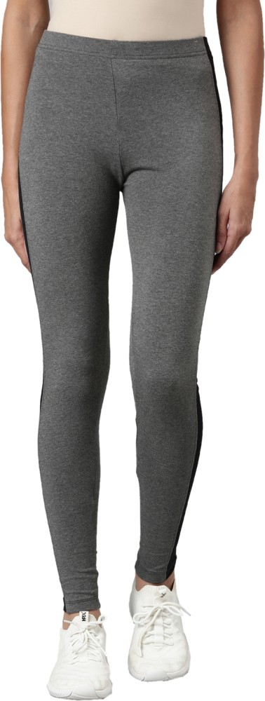 Buy De Moza Women Grey Colorblock Cotton Active Wear Leggings - M