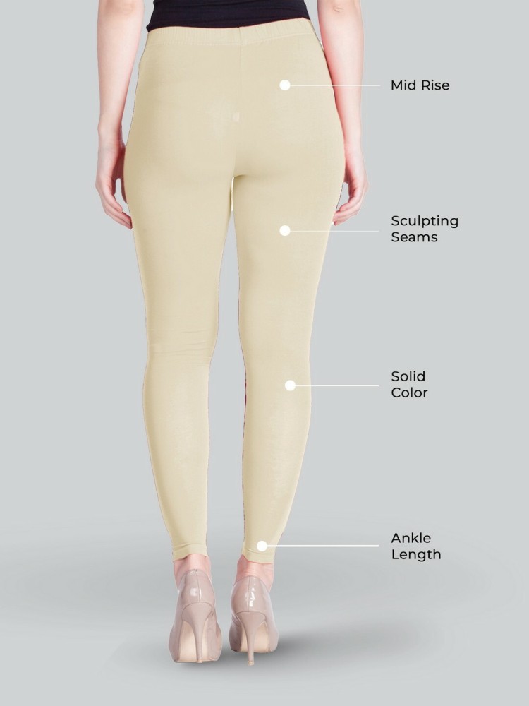 Lyra Women Solid Premium Cotton Ankle Length Leggings, Mid-Waist