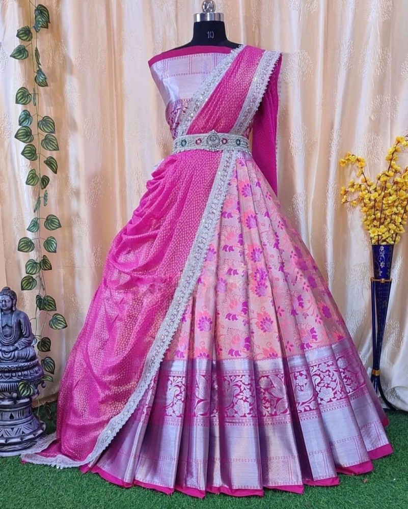 Designer Pink Semi Stitched Lehenga With Unstitched Blouse – Odette