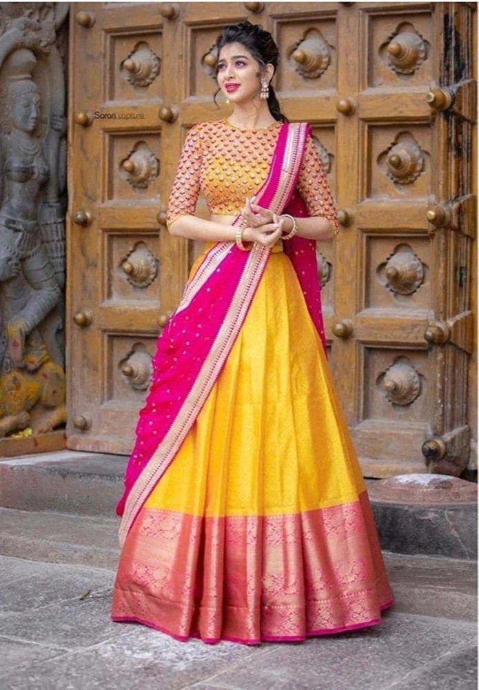 Featuring pink and yellow designer party wear lehenga set with embroidery  on top, bottom and dupatta. TO… | Indian outfits, Indian lehenga choli,  Party wear lehenga
