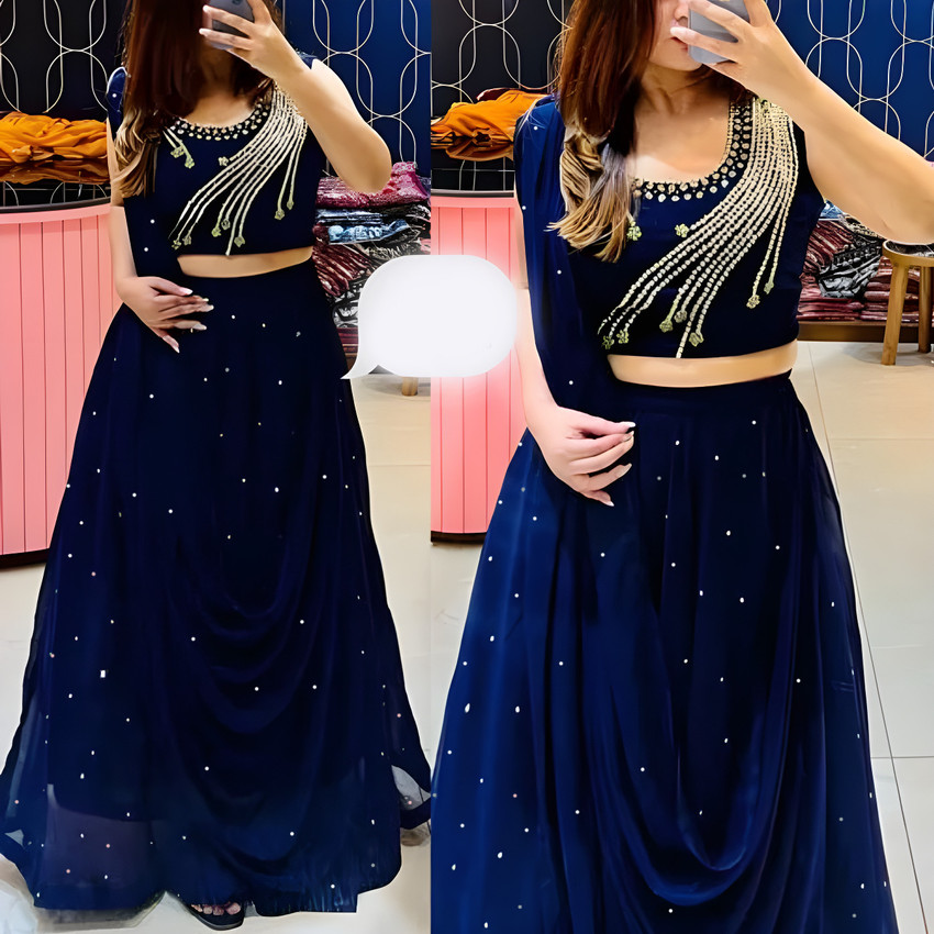 Anjani Textile Embroidered Embellished Semi Stitched Lehenga Crop Top