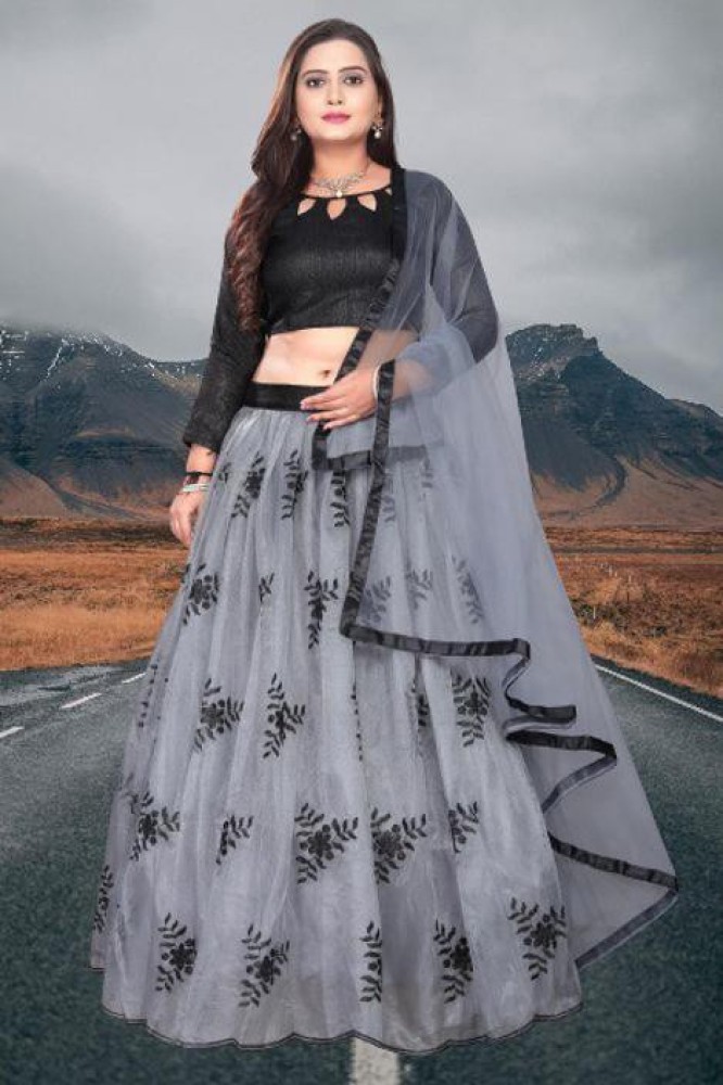 Alluring Grey Colored Festive Wear Embroidered Soft Silk Lehenga Choli