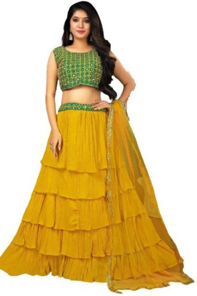 Share 84+ crop top lehenga yellow colour POPPY