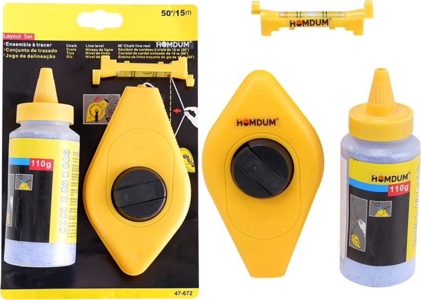Homdum Chalk Reel Set with Chalk and Level Chalk Line Reel Combo (15 Meter/  50ft) Non-magnetic Line Level Price in India - Buy Homdum Chalk Reel Set  with Chalk and Level Chalk