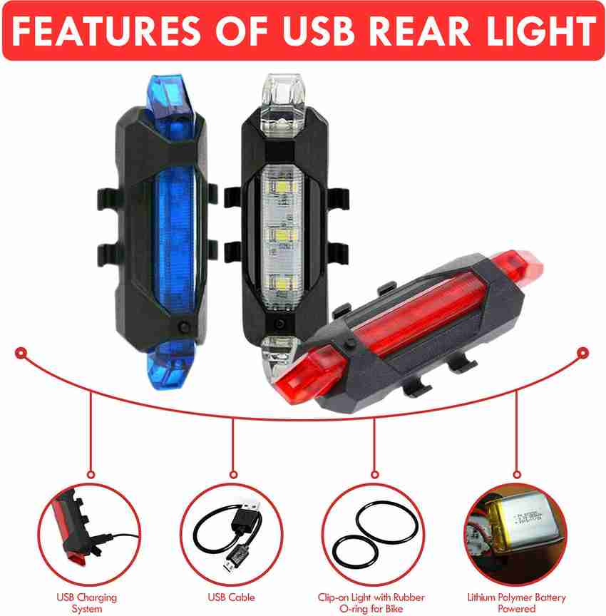 GADGET DEALS 3 Pc Combo 3 Color USB Cycling Bike Light Tail Rear