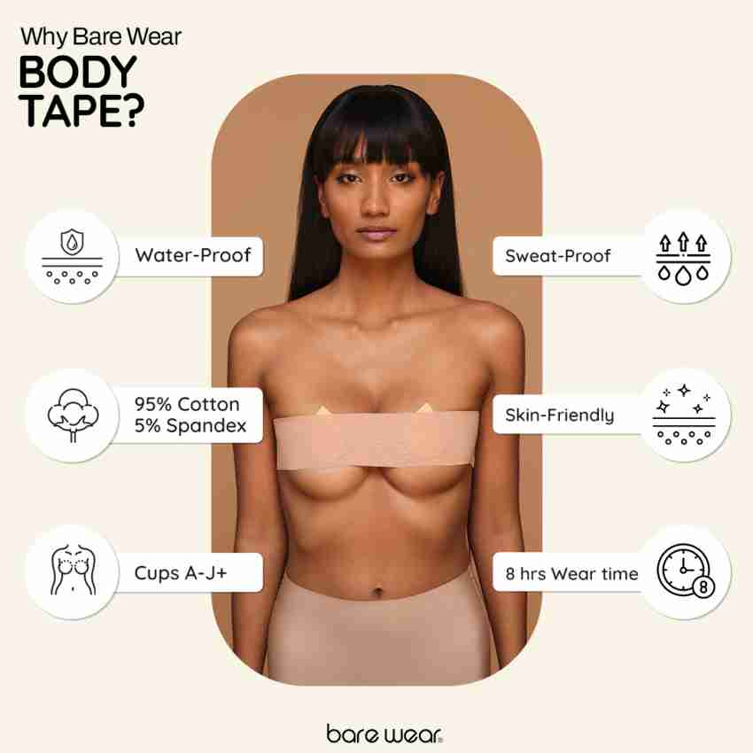 bare wear Body & Boob Tape Plus Waterproof & Sweat-Proof Bra Tape - 5m 10cm  (Skin) Cotton Push Up Bra Pads Price in India - Buy bare wear Body & Boob  Tape