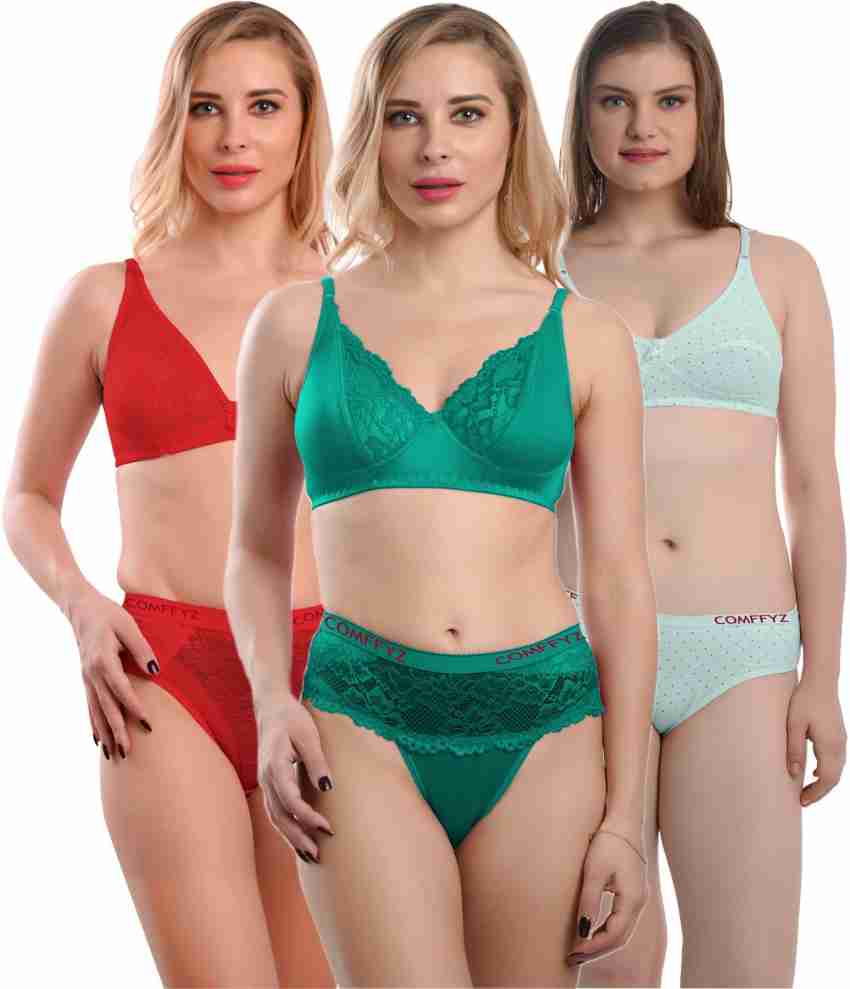 Buy Comffyz Floral Design Cotton Lingerie Set, Bra Panty For Girls