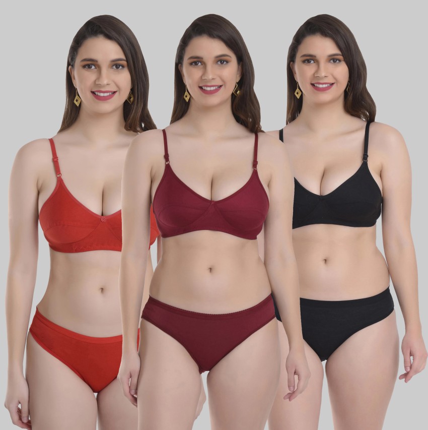 Buy Yana Women Red, Black, Maroon Self Design Satin Blend Set Of 3 Bra And  Panty (36) Online at Best Prices in India - JioMart.