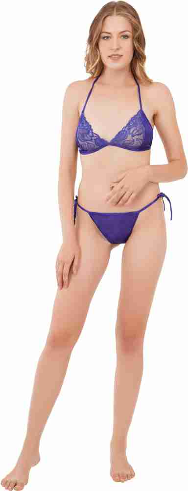 SELETA -Women's Bikini Set| Bra & Panty Set- Non Paded|Cotton Blend  Lingerie Sets for Women-(BLK-01)