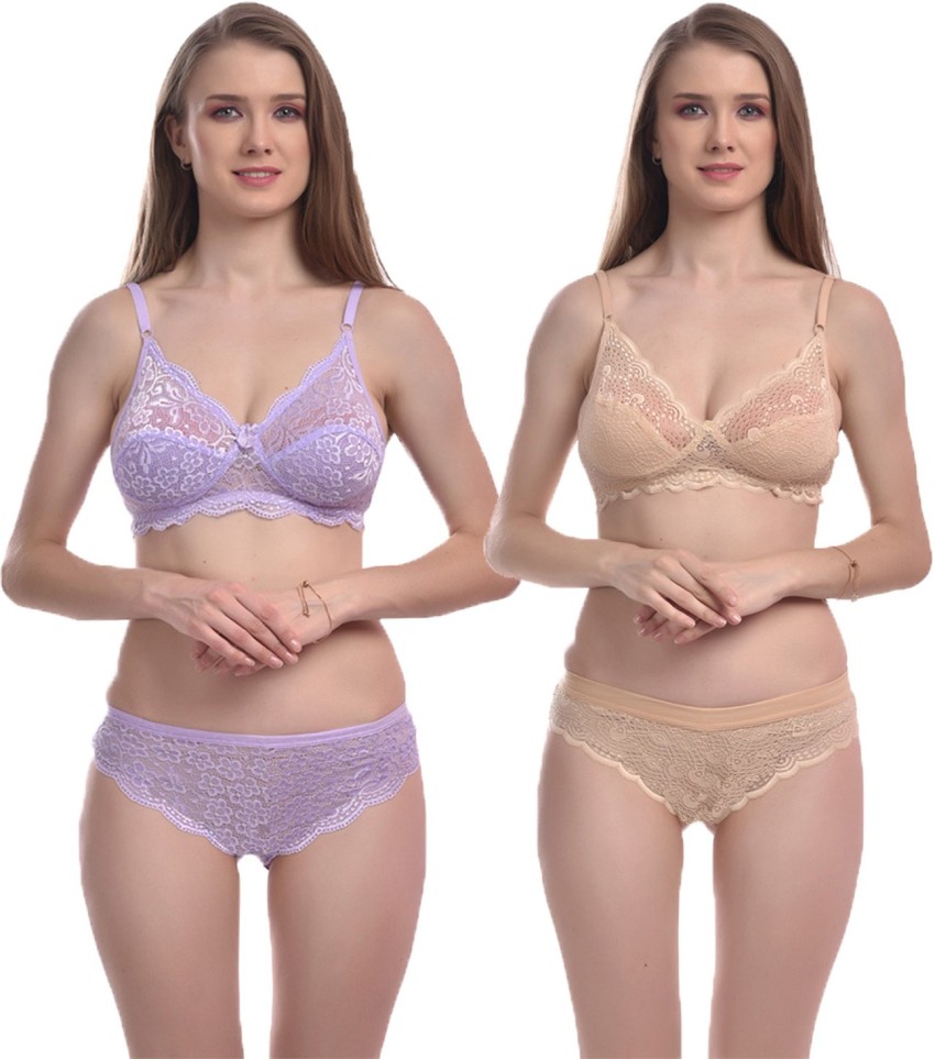 Buy online Beige Solid Bras And Panty Set from lingerie for Women