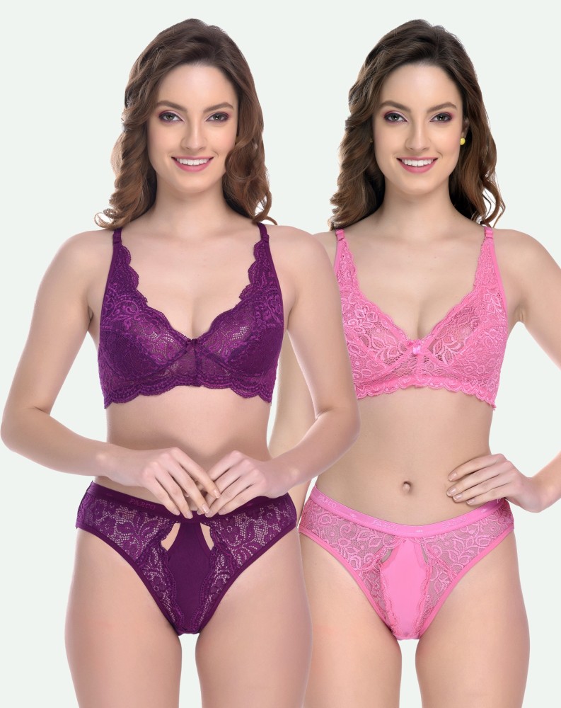 Buy online Purple Lace Detailed Bra And Panty Set from lingerie