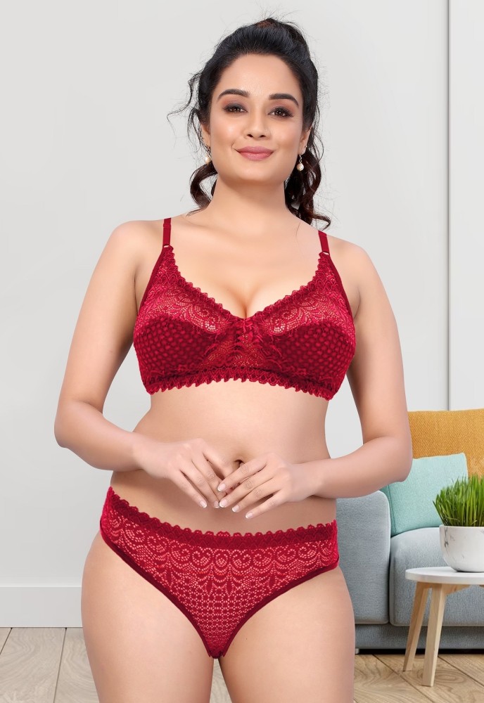 Buy LIMEWIDE Women Sexy Lingerie Set, Lace Push Up Underwired Solid Lingerie  Bra and Panty Sets for Women's Non Padded Bra Panty Set (30, Maroon) at