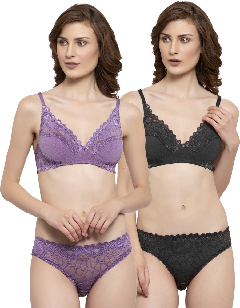Buy PURPLE THREE PIECE LACY LINGERIE SET for Women Online in India