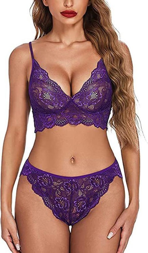 Buy Xs and Os Women's Lace Bra Panty Lingerie Set (Small, Purple (Wine)) at