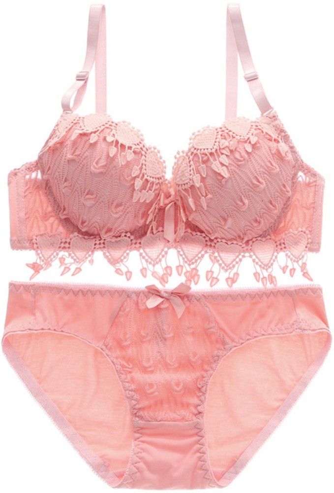 Bra Underwear Pink Color, Pink Lace Bra Panty Set