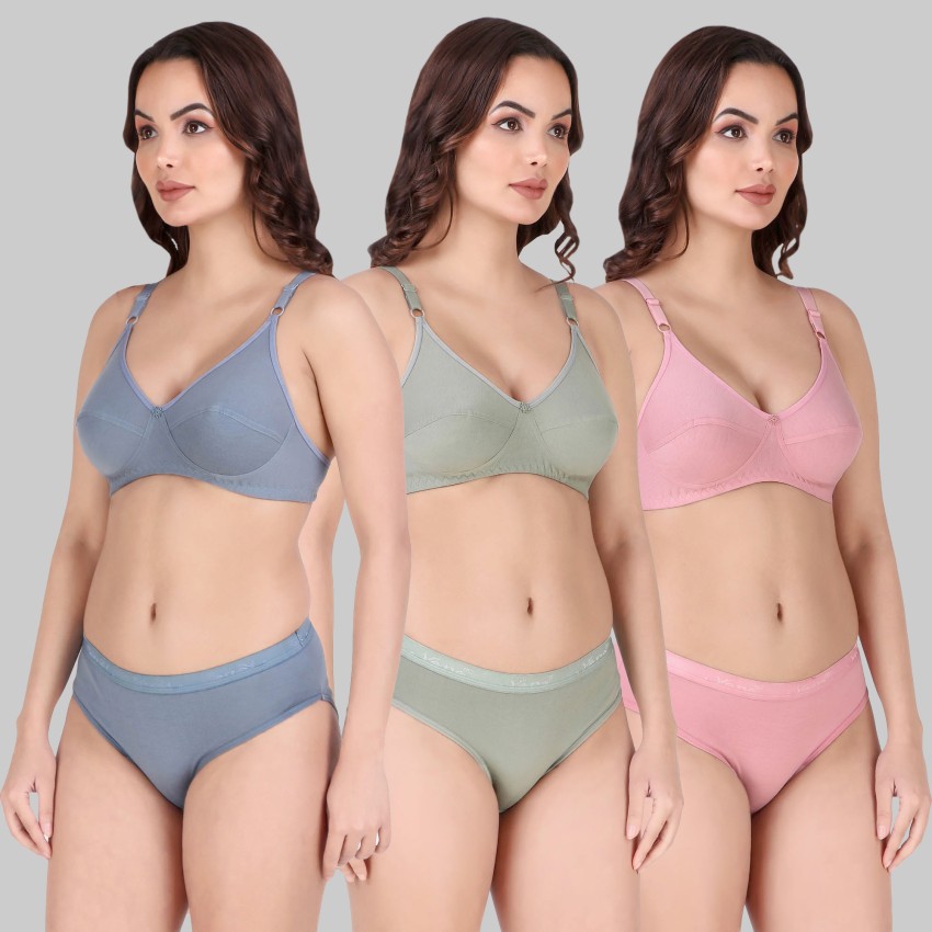 Buy Zivosis Women Multicolor Solid Cotton Blend Set Of 3 Bra And