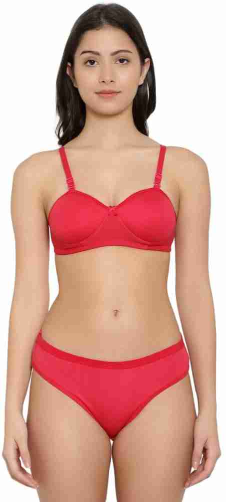 Buy BYGROW Pink and Red Solid Cotton Blend Pack of 2 Bra and Panty