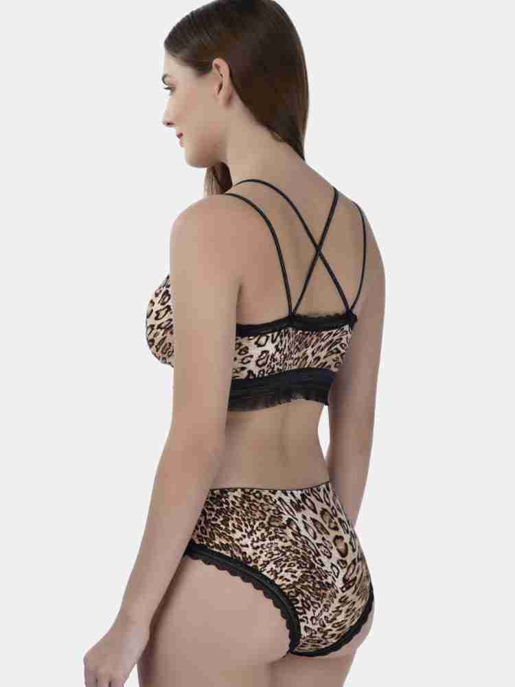 Underwear, Stylish Leopard Print Bralette Panty Set Skin Friendly For Daily  Date Party Brown Background Leopard Print L