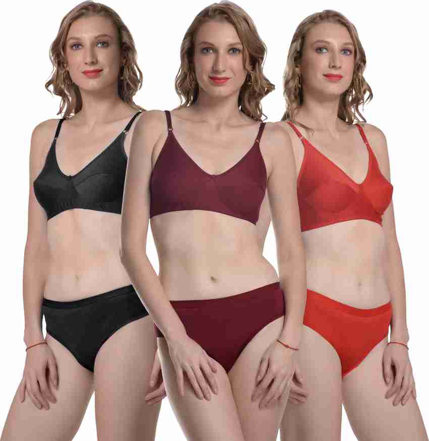 Buy Zivosis Women Multicolor Solid Cotton Blend Set Of 3 Bra And