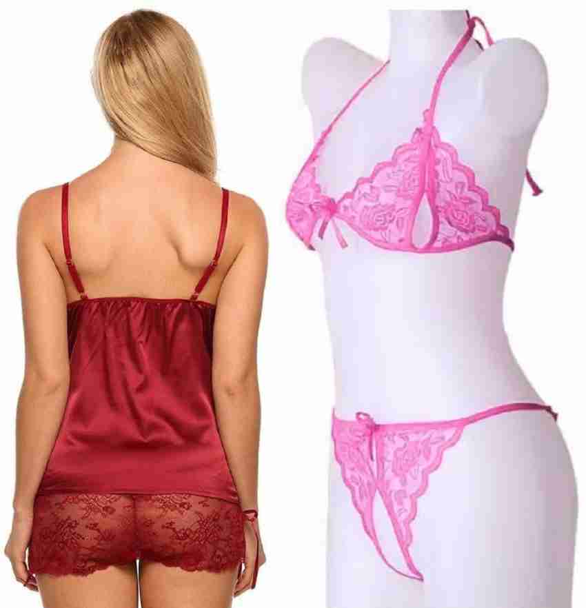 Buy Iyaracollection Women Pink Solid Pure Satin Bra And Panty Set