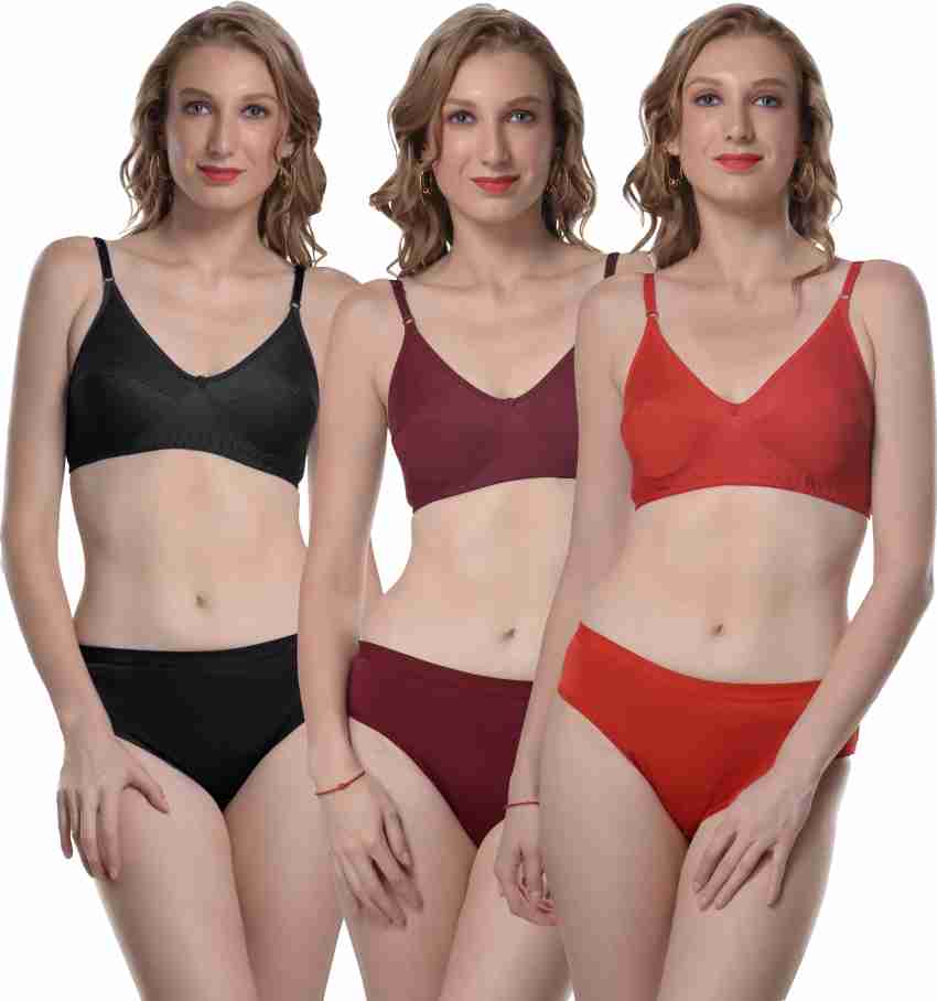 Buy Zivosis Women Multicolor Solid Cotton Blend Set Of 3 Bra And