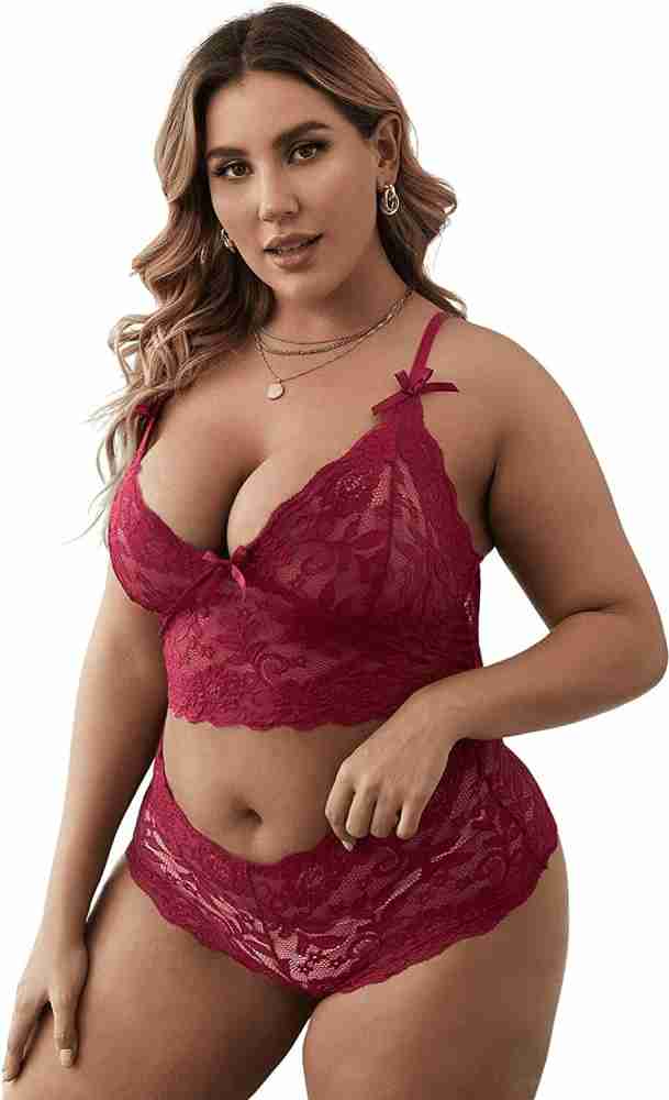 Polyester Lace Sexy Lingerie for Women Naughty, Maroon, Size: Free