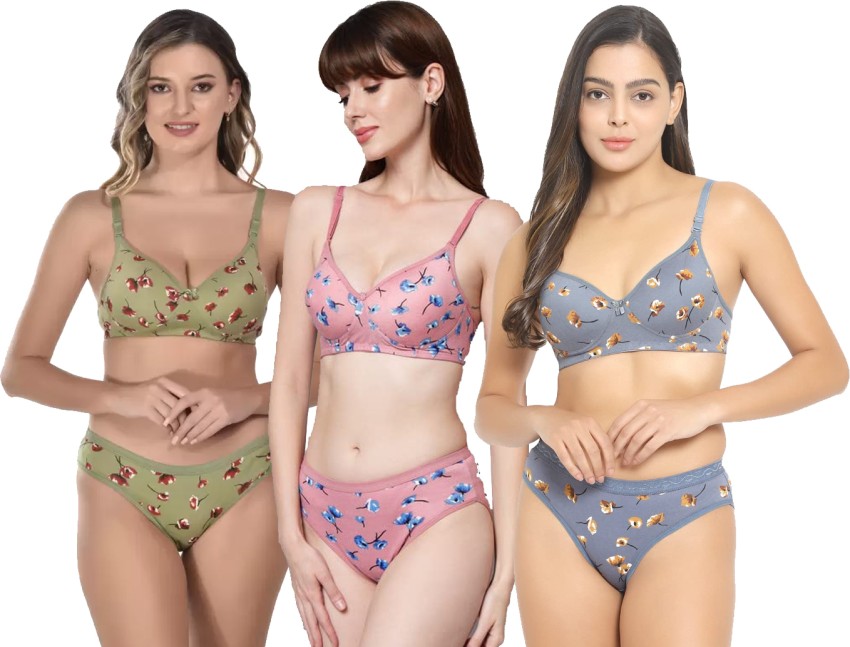 Buy Stylish Bra and Panty Set for Women Girls Combo Pack of 3 Online - Get  75% Off