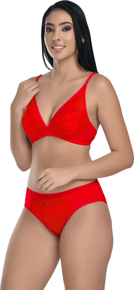 Buy StyFun Women Red Solid Cotton Blend Single Bra & Panty Set Online at  Best Prices in India - JioMart.