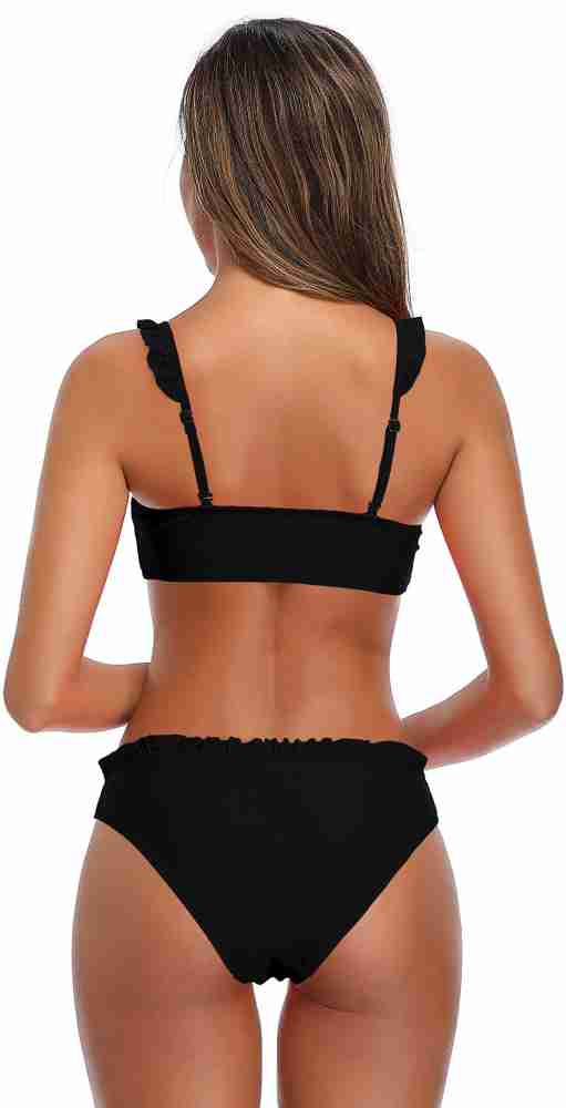 Solid Women Bikini Black Swimsuit