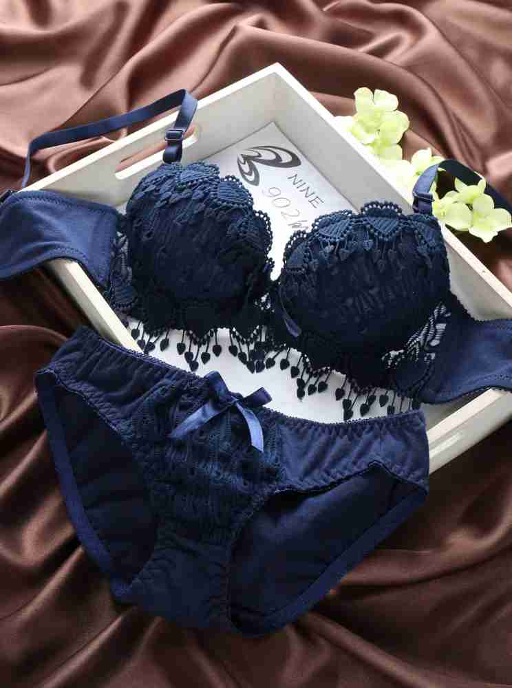 Buy SHE ATTIREWomen Blue Self Design Net Bra And Panty (32) Online