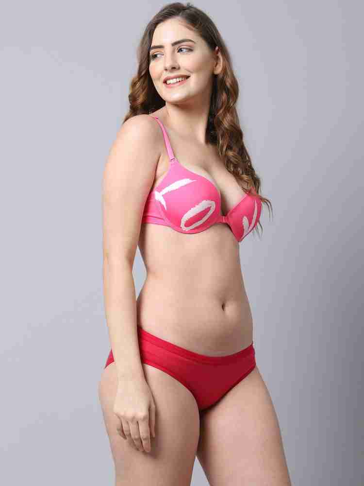 PrettyCat Perfect front closure Padded Bra Panty Lingerie Set Red