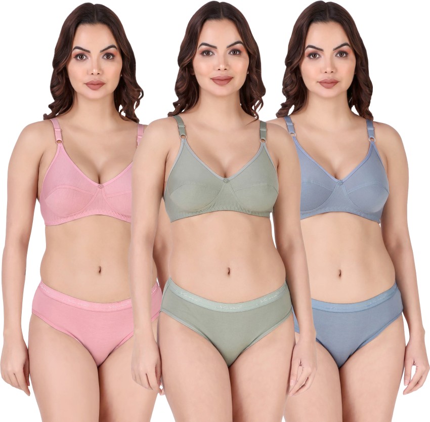Buy Zivosis Women Multicolor Cotton Blend Pack Of 3 Non Padded Bra